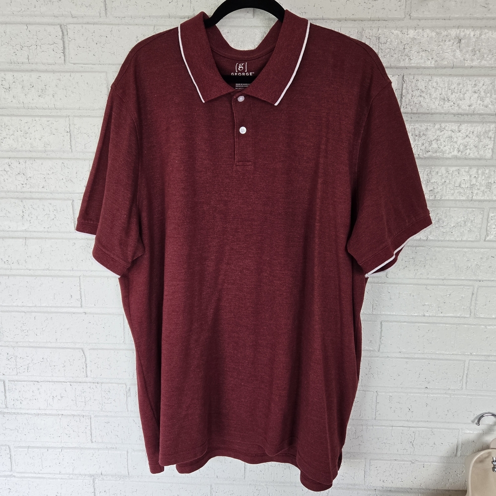 1187 George brand men's shirt. George Burgundy Polo Shirt with White Accents